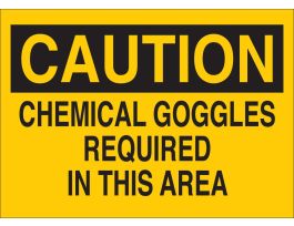 CAUTION Chemical Goggles Required In This Area Sign, 10" H x 14" W x 0.035" D, Aluminum