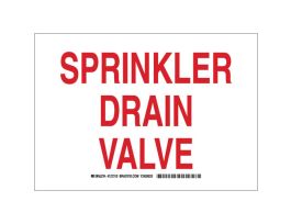 Sprinkler Drain Valve Sign, 10" H x 14" W x 0.006" D, Red on White, Polyester