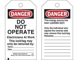 Tags DO NOT OPERATE Electricians At Work Polyester 5.75x3 BK/RD/WH 25PK