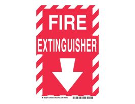 Fire Extinguisher Sign, 10" H x 7" W x 0.006" D, White on Red, Polyester