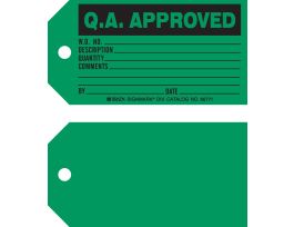 Quality Control Tag Q.A. APPROVED Paper 3 x 5.75 Black on Green 100/PK