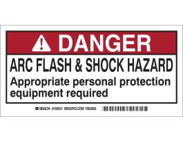 Arc Flash Labels - Self-Sticking Polyester, 2" H x 4" W x 0.006" D, Display Packaging, Pack of 10 Labels, Black/Red on White