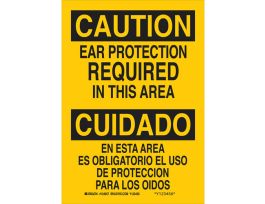 Bilingual CAUTION Ear Protection Required In This Area Sign, 10" H x 7" W x 0.06" D, Polystyrene