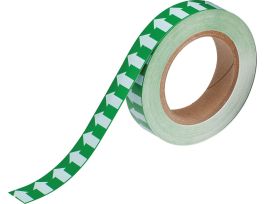 Directional Flow Arrow Tape for Pipe Marking - Roll Form,  Vinyl, White on Green, 1" x 30 Yd