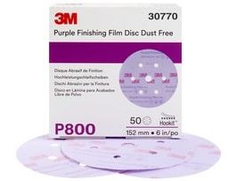3M™ Hookit™ Purple Finishing Film Abrasive Disc 260L, 30770, 6 in, Dust Free, P800, 50 discs per carton, 4 cartons per case