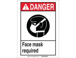 DANGER Face Mask Required Sign, 10" H x 7" W x 0.006" D, Polyester