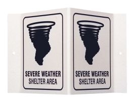 Severe Weather Shelter Area, Glow-in-the-Dark Standard "V" Sign, Black on White