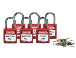 Compact Key Retaining Padlocks Nylon 1 in Aluminum Shackle KD Red 6PK