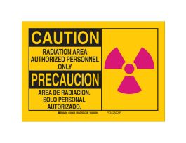Bilingual CAUTION Radiation Area Authorized Personnel Only Sign, 7" H x 10" W x 0.035" D, Aluminum
