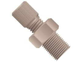 Threaded Adapter with Fitting, PEEK, 1/8" ID, 5/16-24 Flat Bottom (F) to 1/8" NPT(M)