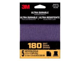 3M™ Ultra Durable Power Sanding 1/4 Sheet, 180 grit, 1/4Sht5pk180, 5 pk, 20/case
