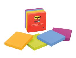 Post-it® Super Sticky Notes 654-5SSAN, 3 in x 3 in (76 mm x 76 mm), Playful Primaries Collection