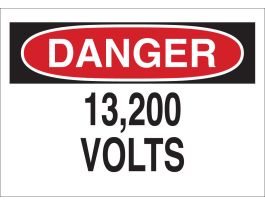 DANGER 13,200 Volts Sign, 10" H x 14" W x 0.006" D, Polyester