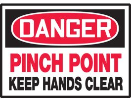 Safety Label, 3.5" x 5", DANGER PINCH POINT KEEP HANDS CLEAR, DURA-VINYL, EA