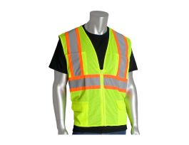 Class 2 Mesh Vest, 6 Pockets Zipper Closure Two Tone Tape
