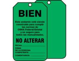 Safety Tags, 5 3/4" x 3 1/4", OK THIS SCAFFOLD HAS BEEN ERECTED TO MEET FEDERAL/STATE OSHA STANDARDS AND IS SAFE FOR ALL CRAFT WORK, PF-CARDSTOCK, 25/PK