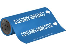CONTAINS ASBESTOS Pipe Marker, 30' H x 12" W, Roll of 30', Fits Pipes, 2.5" Dia. Thru 6" Dia.