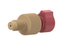Threaded Adapter with Fitting, PEEK, 0.040" ID, 10-32 Coned (F) to 1/4-28 Flat Bottom (M)