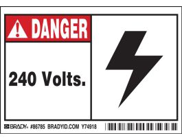 DANGER 240 Volts Labels, Pack of 5 Labels