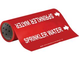 SPRINKLER WATER Pipe Marker, 30' H x 12" W, Roll of 30', Fits Pipes, 2.5" Dia. Thru 6" Dia.
