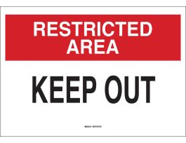 RESTRICTED AREA Keep Out Sign, 7" H x 10" W x 0.006" D, Polyester