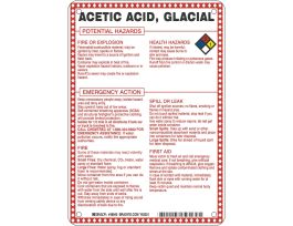 Acetic Acid, Glacial Potential Hazards Sign, 10" H x 7" W x 0.1" D, Black/Blue/Red/Yellow on White