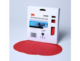 3M™ Red Abrasive Stikit™ Disc Value Pack, 01253, 6 in, P220 grade, 25 discs per carton, 4 cartons per case