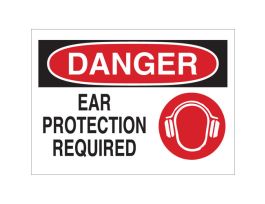 DANGER Ear Protection Required w/Pictogram Sign, 10" H x 14" W x 0.06" D, Polystyrene