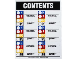 CONTENTS Chemical Quantity Sign, 15" H x 12" W, Black/Blue/Red/Yellow on White