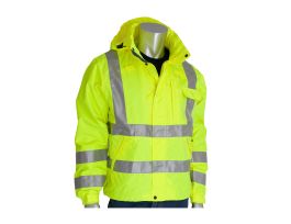 Class 3 Rain Jacket, W/B PU Ctd, D-ring , Zip Cl. Hd. 2in. Tape