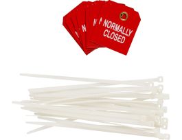 Valve Indicator Tag NORMALLY CLOSED Polyester 2.5in H x 2in W White on Red 10/PK