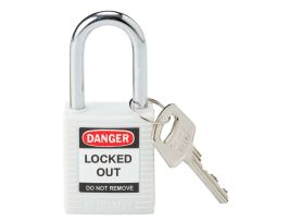 Standard Key Retaining Nylon Padlock 1.5 in Steel Shackle KD White