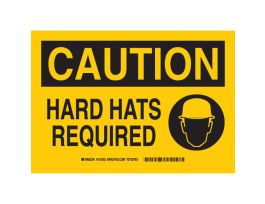 CAUTION Hard Hats Required w/ Pictogram Sign, 7" H x 10" W x 0.06" D, Polystyrene