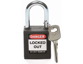 Standard Key Retaining Nylon Padlock 1.5 in Steel Shackle KD Black