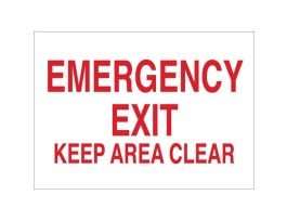 Emergency Exit Keep Area Clear Sign, 10" H x 14" W x 0.035" D