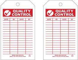 Safety Inspection Tag QUALITY CONTROL Heavy Duty Polyester 7x4 Red on White 10PK