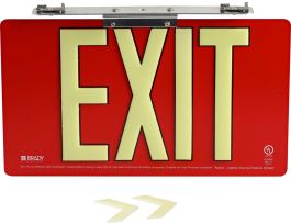 BradyGlo Exit Sign, Red, 8.5" H x 15.5" W x .125" D, Single Sided, T-Bar