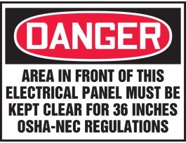 Safety Label, 3.5" x 5", DANGER AREA IN FRONT OF THIS ELECTRICAL...,, DURA-VINYL, EA