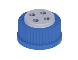 Solvent Delivery Cap with 304 SS Port Thread Inserts, four 1/4"-28, GL45; 1/ea