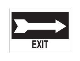 Exit Sign, 10" H x 14" W x 0.035" D, Aluminum, White on Black, Arrow Direction: Right