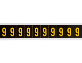 Outdoor Vinyl 1 in Yellow on Black Numbers 9 Card of 10 Labels