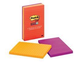 Post-it® Super Sticky Notes 660-3SSAN, 4 in x 6 in (101 mm x 152 mm), Playful Primaries Collection, Lined, 3 Pads/Pack