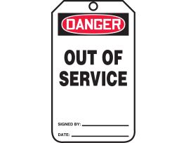 Safety Tags, 5 3/4" x 3 1/4", DANGER OUT OF SERVICE, (BACK) DO NOT REMOVE THIS TAG, RP-CARDSTOCK, 25/PK
