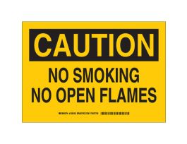 CAUTION No Smoking No Open Flames Sign, 7" H x 10" W x 0.035" D, Aluminum
