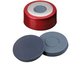 Red Aluminum/Stainless Steel Magnetic Crimp Cap, 20 mm Dia., Butyl/PTFE Septum w/8 mm Hole; 1000/pk