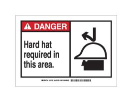 DANGER Hard Hat Required In This Area. Sign, 7" H x 10" W x 0.006" D, Polyester