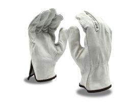 BEIGE GRAIN COWHIDE DRIVER, UNLINED, SHIRRED ELASTIC BACK, KEYSTONE THUMB