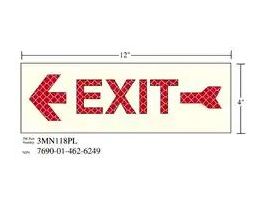 3M™ Photoluminescent Film 6900, Shipboard Sign 3MN115PL, 24 in x 8 in, EXIT with Left Arrow, 10/Package
