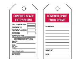 Safety Tag CONFINED SPACE ENTRY PERMIT Polyester 5.75 x 3  BK/RD/WH 25/PK