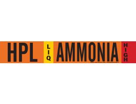 HPL LIQ AMMONIA HIGH Pipe Marker, 2.25" H x 14" W, Fits Pipes 2.5" Dia. Thru 7.875" Dia.